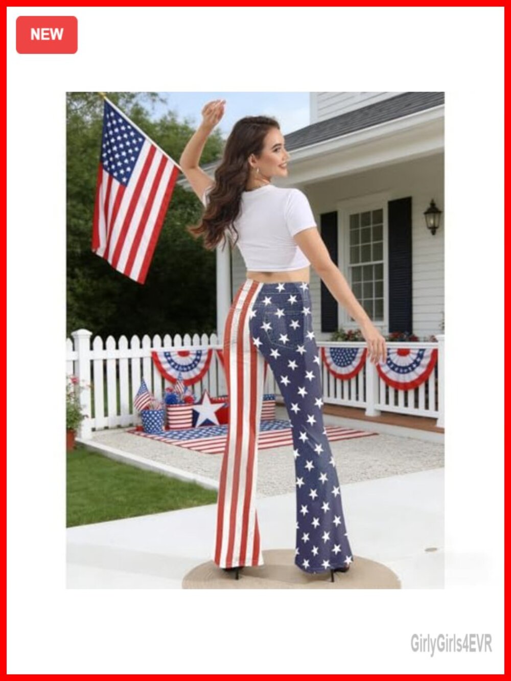 Women's American Flag Flare Leggings Bell Bottom Pants 4th of July - Picture 4 of 4